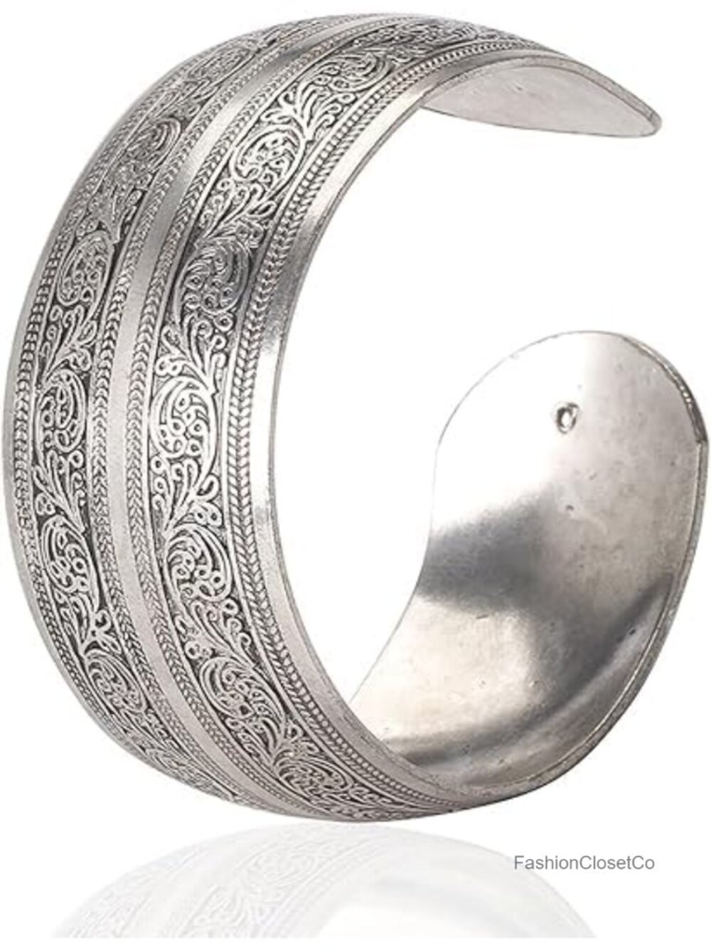 Tibetan Silver Carved Spiral Flower Cuff Bracelet Adjustable